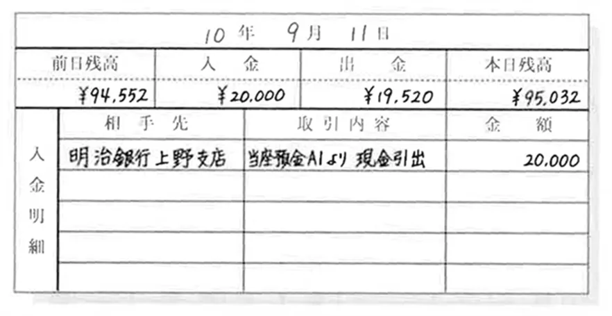 入出金票の例